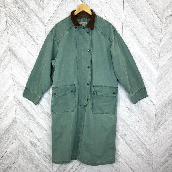 Vintage Australian Outback Mens Large Canvas Cotton Duster Coat Jacket Green - Picture 4 of 11